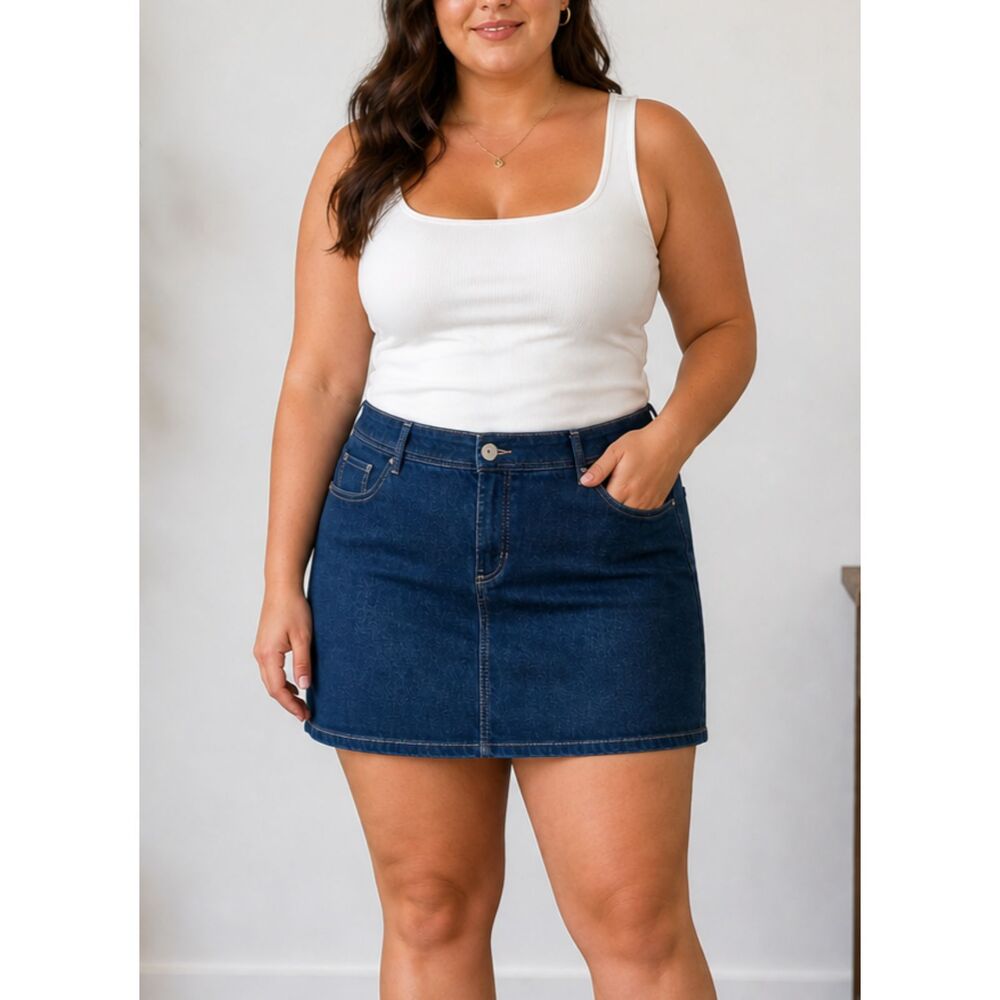 St Johns Bay Skort 24W Denim Jean Stretch Skirt Shorts Blue Plus Size Casual